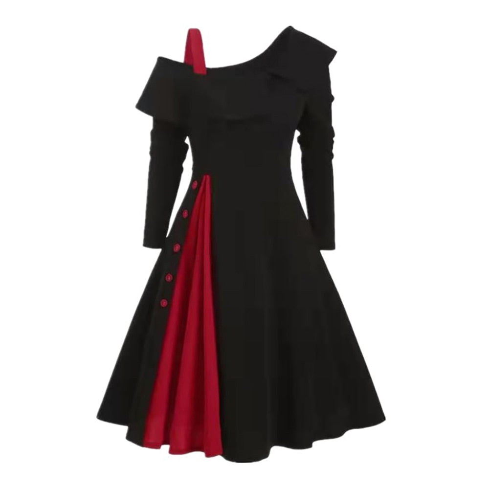 Vintage Asymmetric Ruffles Hem Sweatshirt Tunic Dress Skew Collar One Shoulder