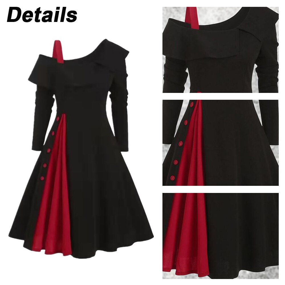 Vintage Asymmetric Ruffles Hem Sweatshirt Tunic Dress Skew Collar One Shoulder