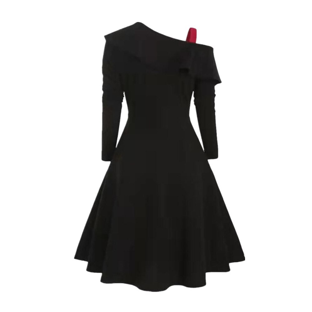 Vintage Asymmetric Ruffles Hem Sweatshirt Tunic Dress Skew Collar One Shoulder