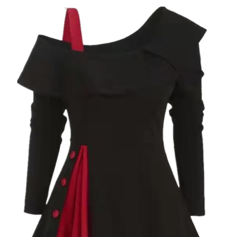 Vintage Asymmetric Ruffles Hem Sweatshirt Tunic Dress Skew Collar One Shoulder