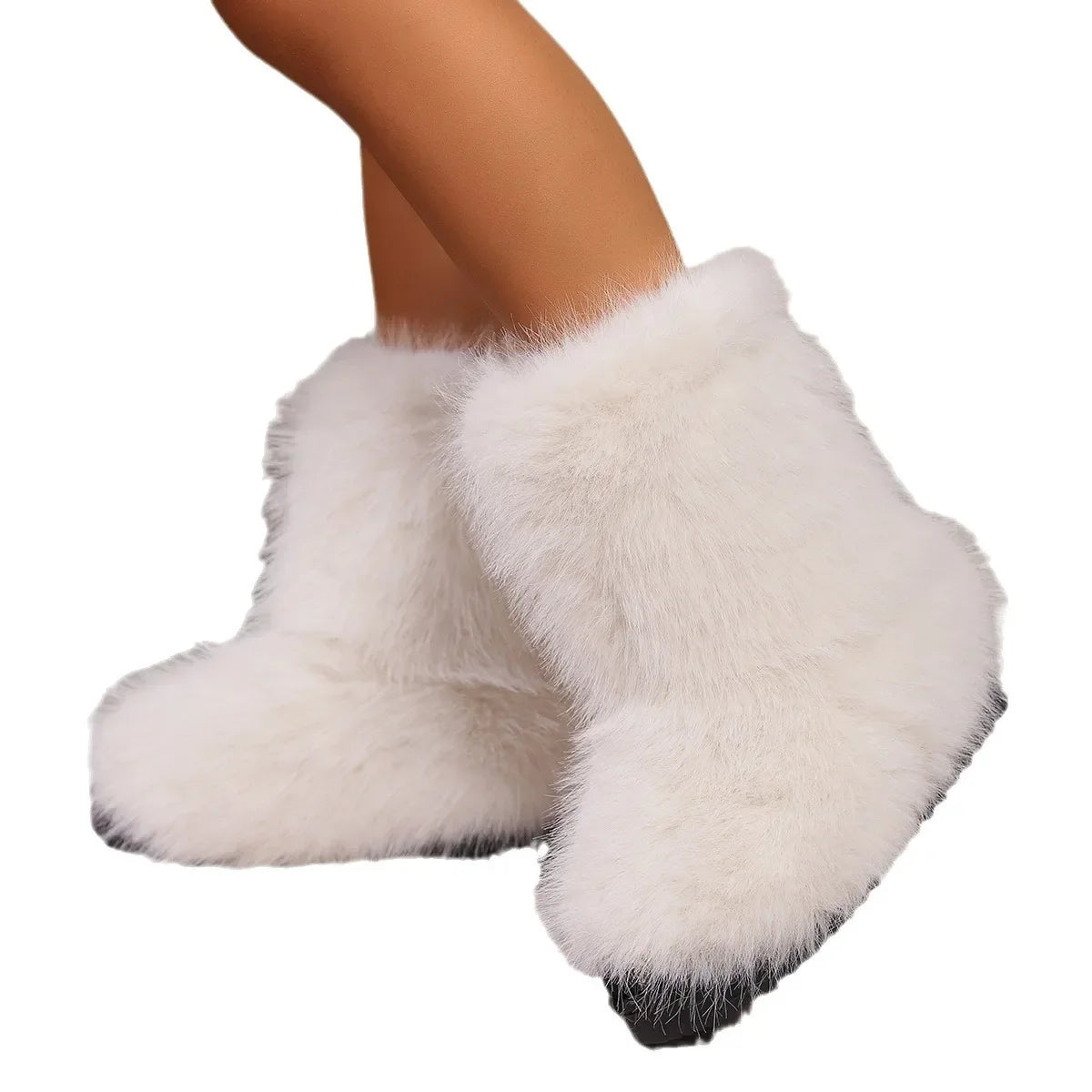 Winter Fluffy Faux Fox Fur Boots Woman Plush Warm Snow Boots Luxury Footwear Girls Furry Fur Bottes Fashion Winter Shoe