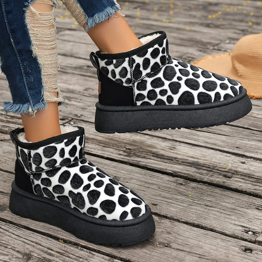Winter Platform Boots New Leopard fashion High Quality Shoes for Slip-on Thickened Fluff Snow Round Toe Boots Women