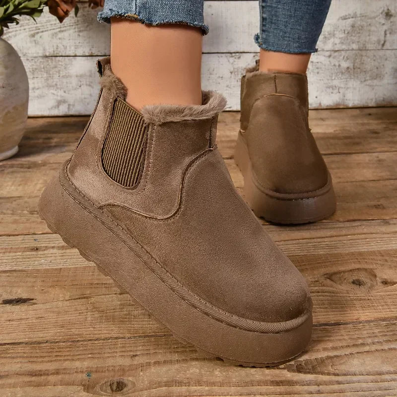 Winter Short Plush Warm Snow Boots Casual Shoes  New Suede Fur Chelsea Ankle Boots Flats Platform Ladies Shoes Botas
