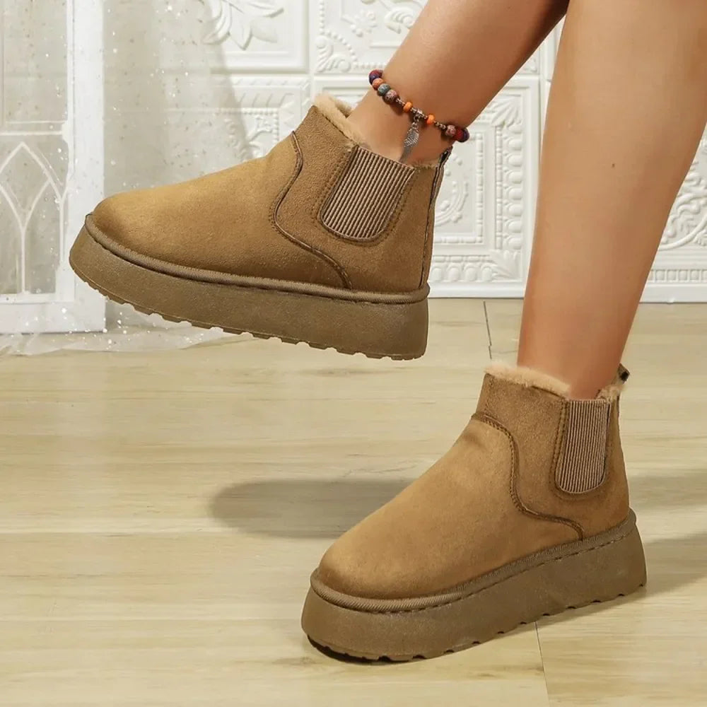 Winter Short Plush Warm Snow Boots Casual Shoes  New Suede Fur Chelsea Ankle Boots Flats Platform Ladies Shoes Botas