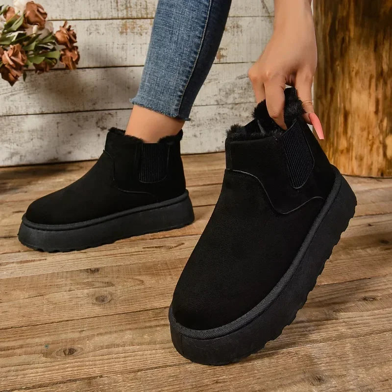 Winter Short Plush Warm Snow Boots Casual Shoes  New Suede Fur Chelsea Ankle Boots Flats Platform Ladies Shoes Botas