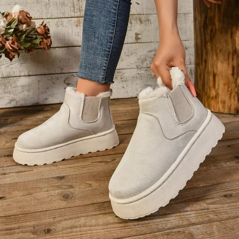 Winter Short Plush Warm Snow Boots Casual Shoes  New Suede Fur Chelsea Ankle Boots Flats Platform Ladies Shoes Botas