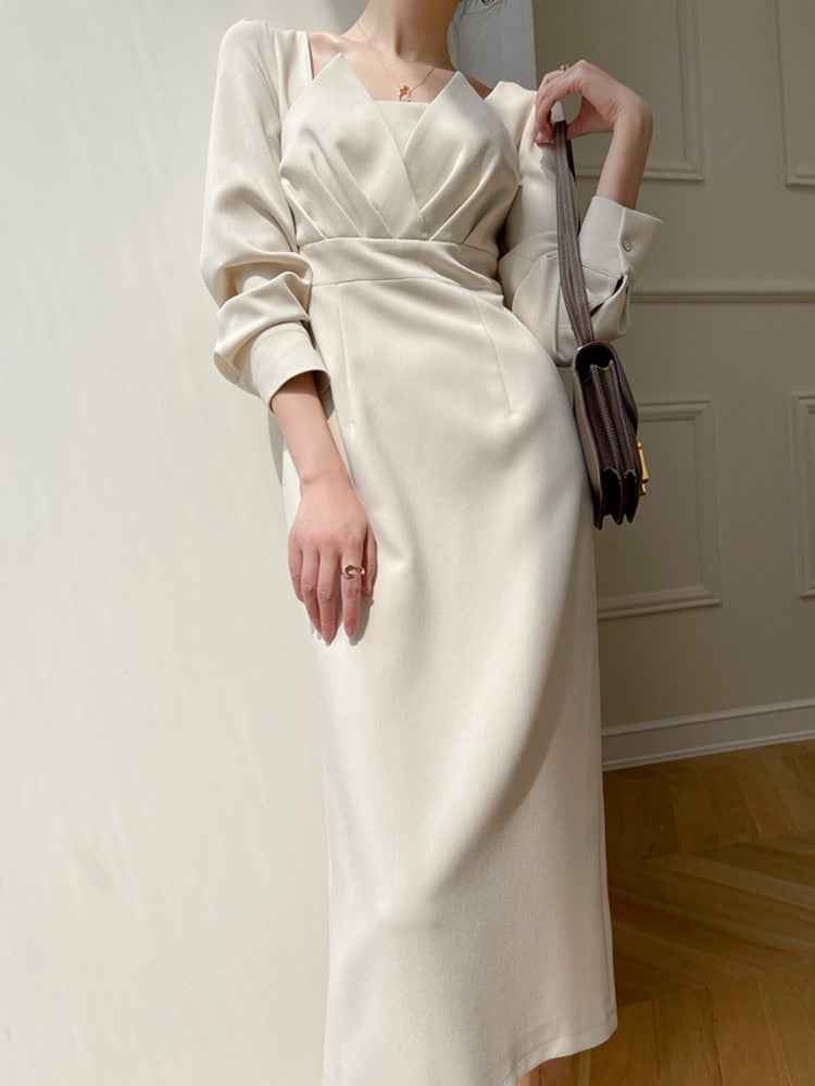 Long Sleeve Vintage Fashion Chic Evening Vestido Female Birthday