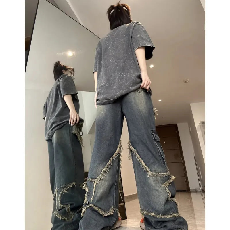 Blue Fashion Hip Hop Vintage Straight Autumn Women's Jeans