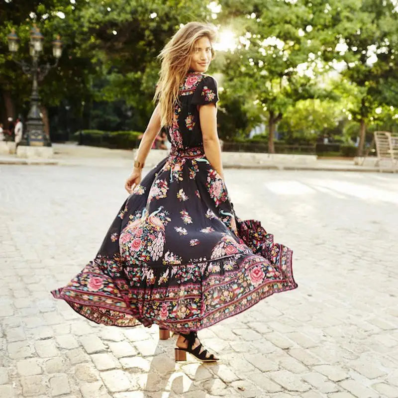 Summer Beach Party Sundress: Women's Boho Floral Evening Dress
