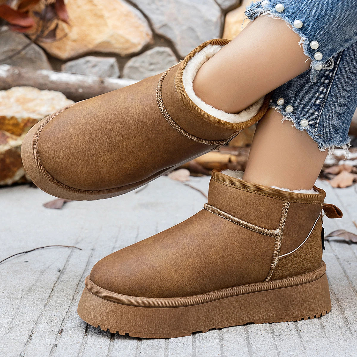 Boots Winter Short Plush Warm Snow Boots Casual Flat Shoes New Comfortable Chelsea Ankle Boots Botas De Mujer