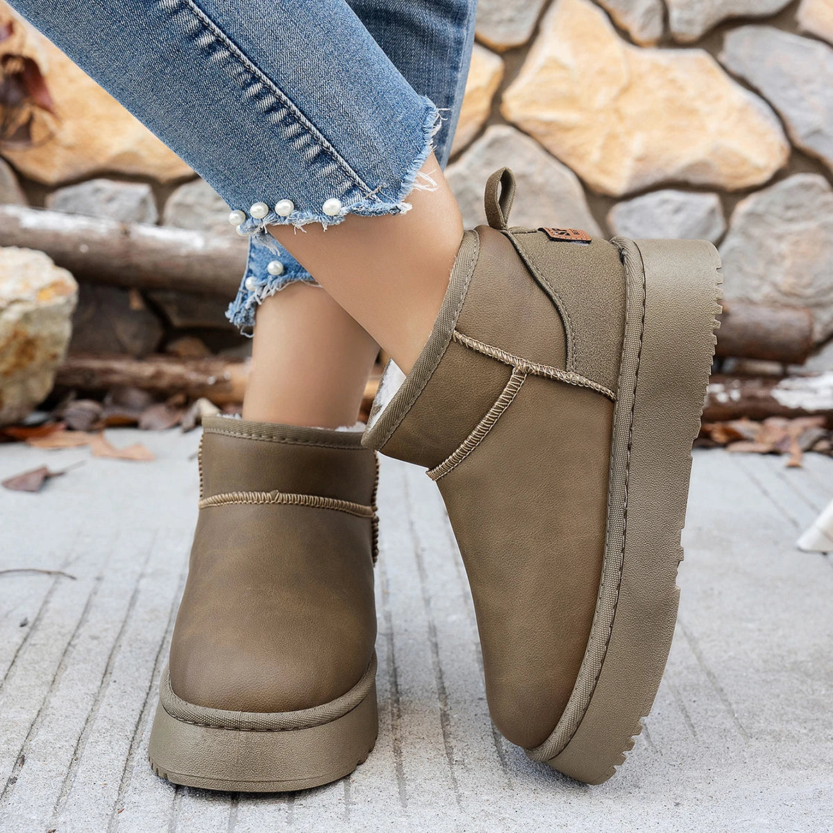 Boots Winter Short Plush Warm Snow Boots Casual Flat Shoes New Comfortable Chelsea Ankle Boots Botas De Mujer