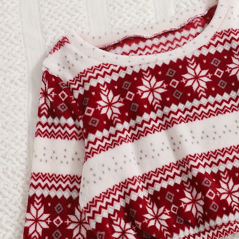 Christmas Flannel Pajamas Set Long Sleeve Crop Top Shorts 2Pcs Sleepwear