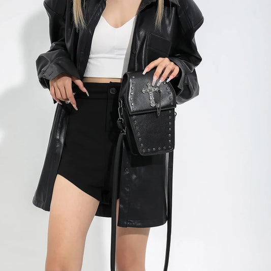 Gothic Coffin Zipper Strap Adjustable PU Leather Halloween Bag