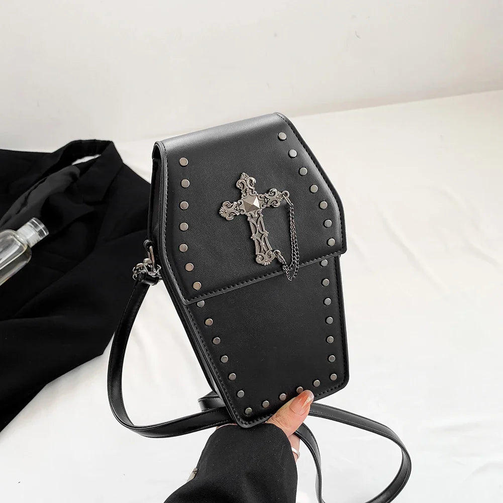 Gothic Coffin Zipper Strap Adjustable PU Leather Halloween Bag