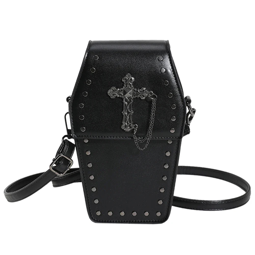 Gothic Coffin Zipper Strap Adjustable PU Leather Halloween Bag