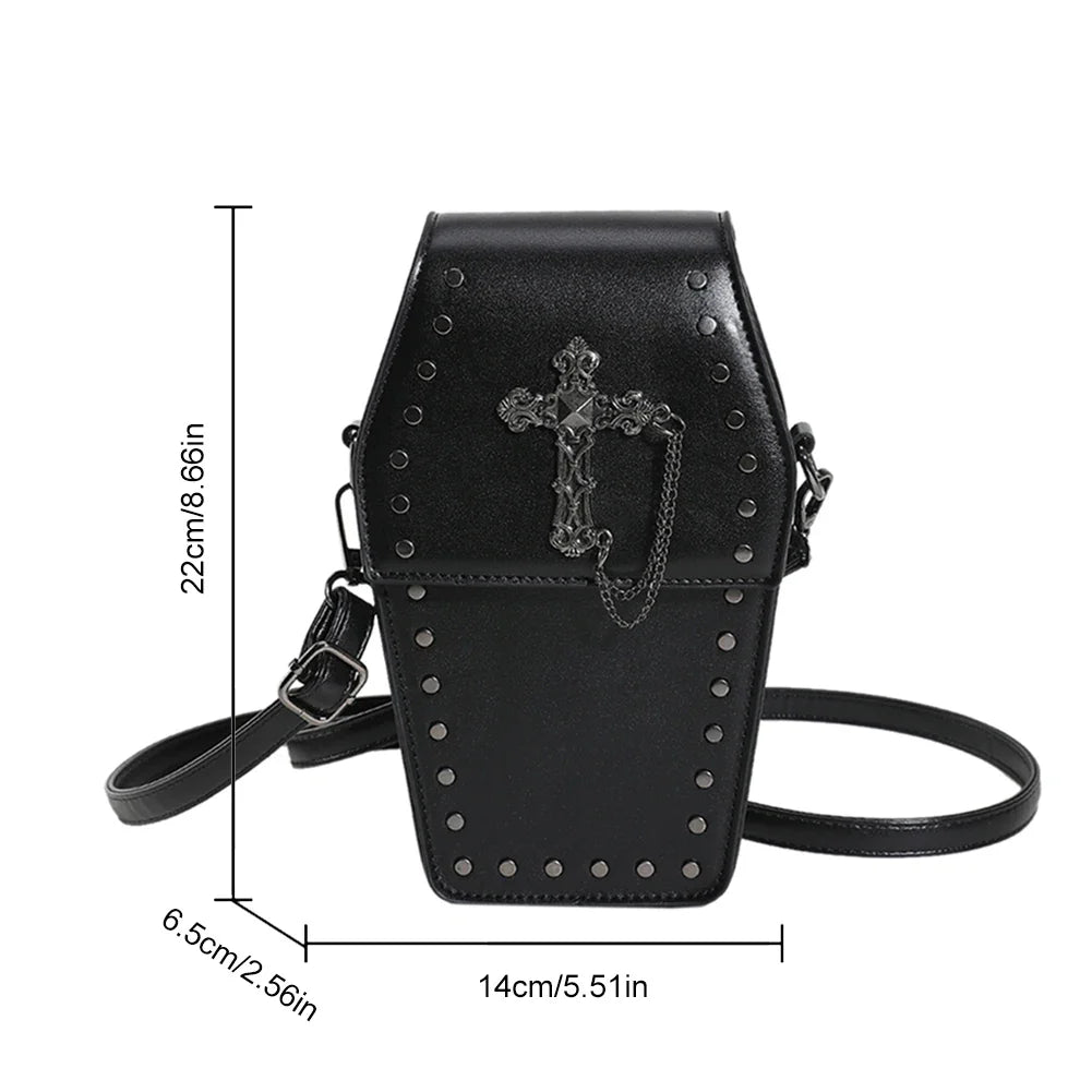Gothic Coffin Zipper Strap Adjustable PU Leather Halloween Bag