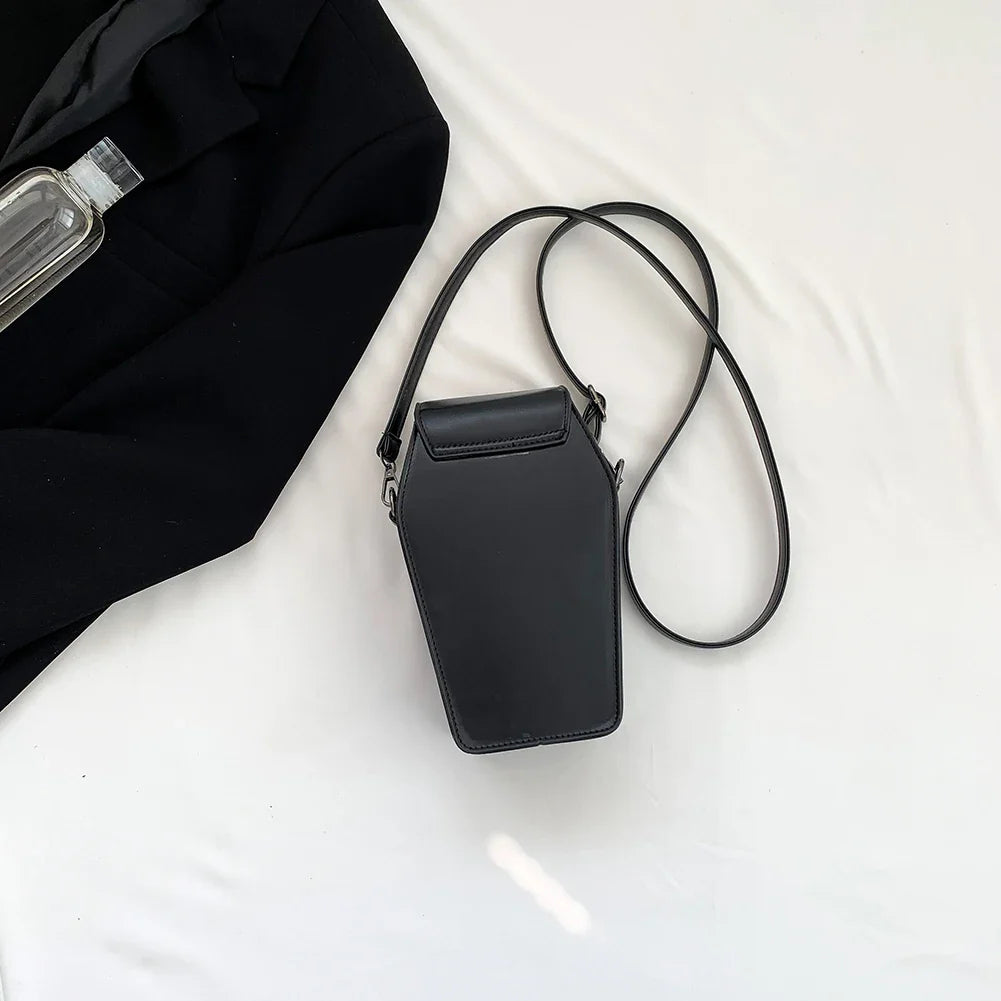 Gothic Coffin Zipper Strap Adjustable PU Leather Halloween Bag