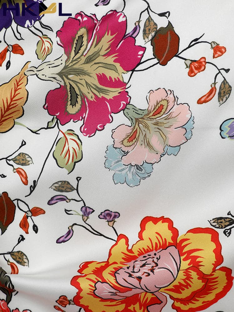 Fashion Floral Print Cutout Lantern Long Sleeve Dress