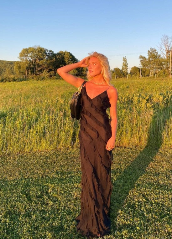 Elegant Deep V Neck Maxi Dress