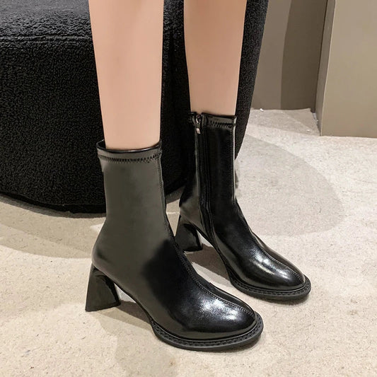 Elegant High Heels Chelsea  Chunky Square Toe Ankle Boot