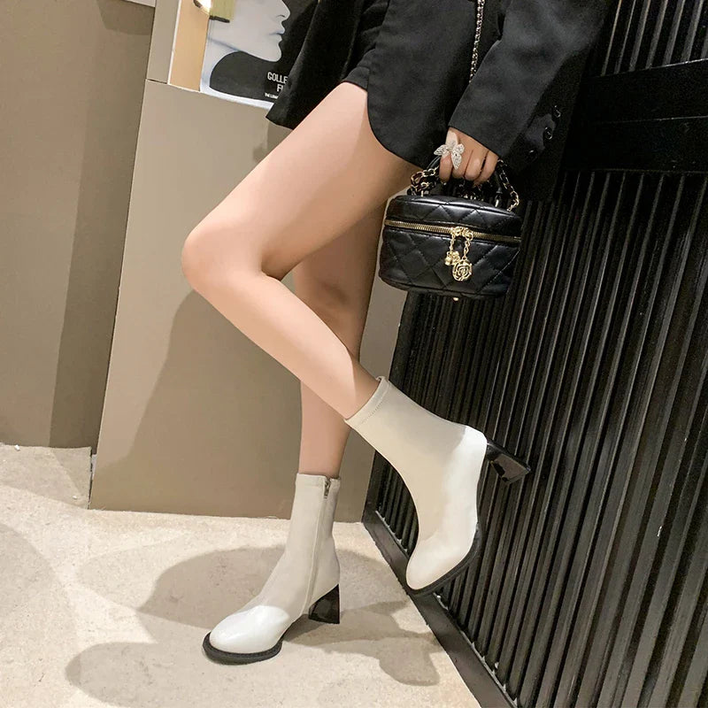 Elegant High Heels Chelsea  Chunky Square Toe Ankle Boot