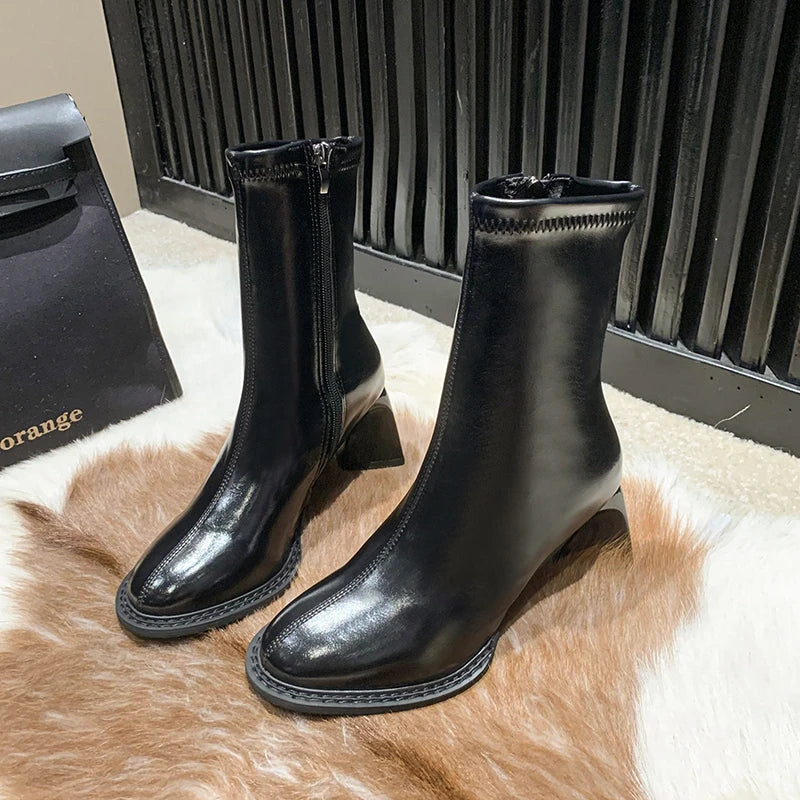 Elegant High Heels Chelsea  Chunky Square Toe Ankle Boot