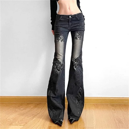 Gothic Y2K Flare Jeans 90s Aesthetic Low Waist Pants