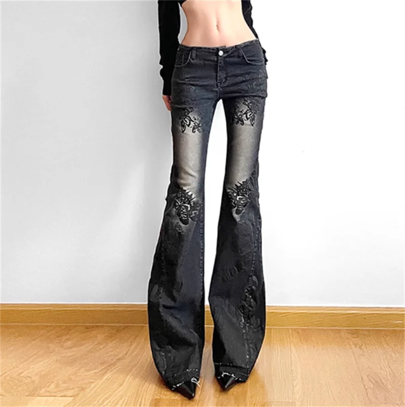 Gothic Y2K Flare Jeans 90s Aesthetic Low Waist Pants