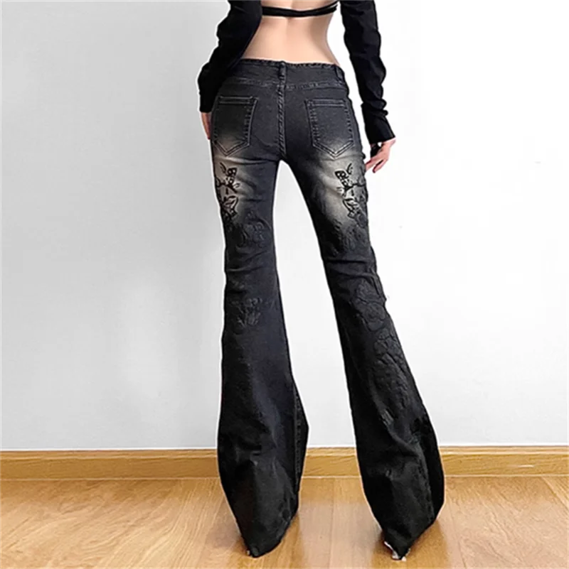 Gothic Y2K Flare Jeans 90s Aesthetic Low Waist Pants