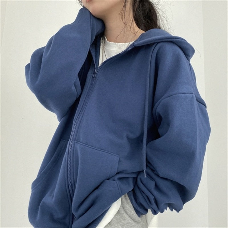 Korean Version Zip Up Loose Oversized Hoodie
