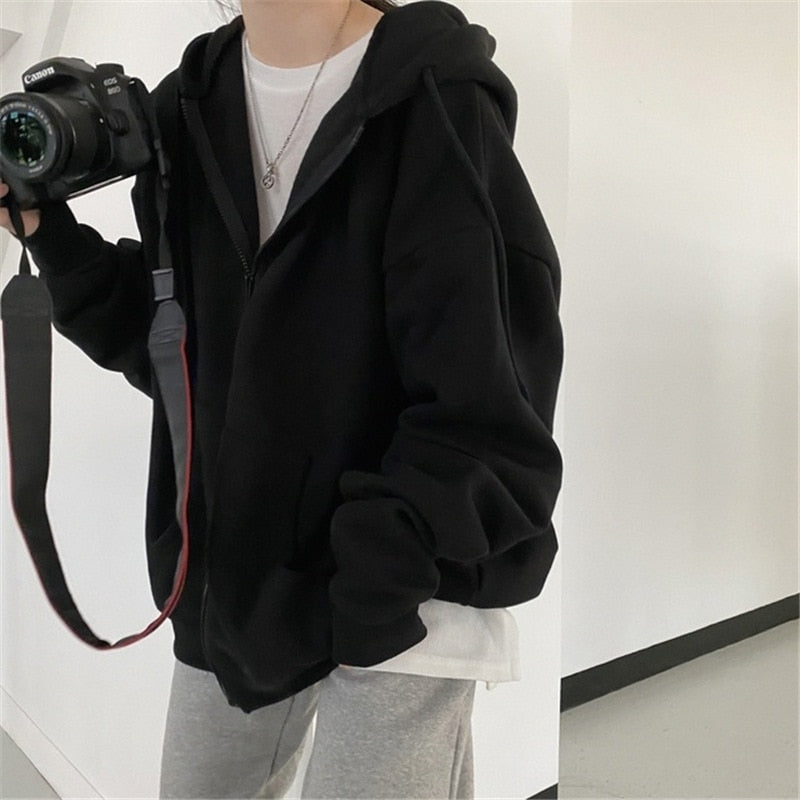 Korean Version Zip Up Loose Oversized Hoodie