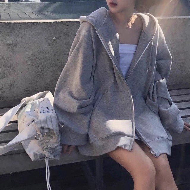 Korean Version Zip Up Loose Oversized Hoodie