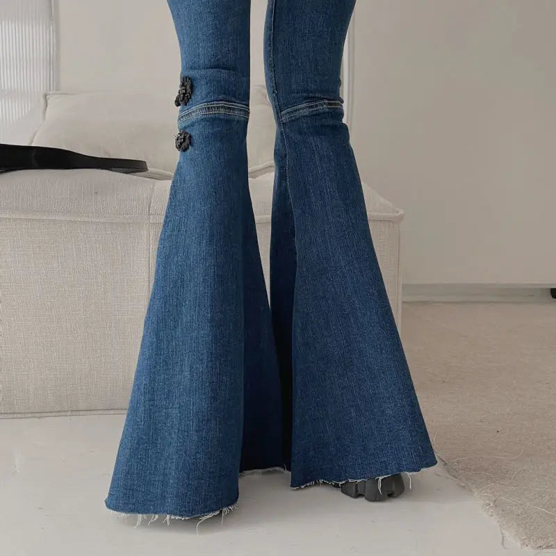 Spring New Fashion Solid Vintage Full Length Flare Women's Jeans