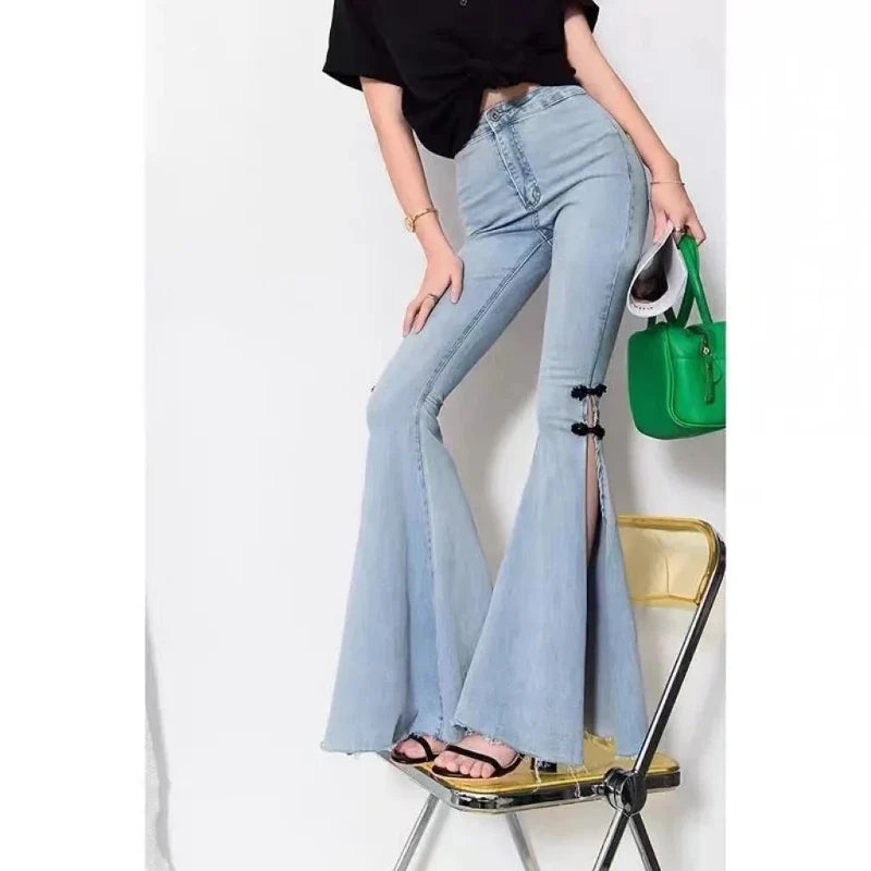 Spring New Fashion Solid Vintage Full Length Flare Women's Jeans