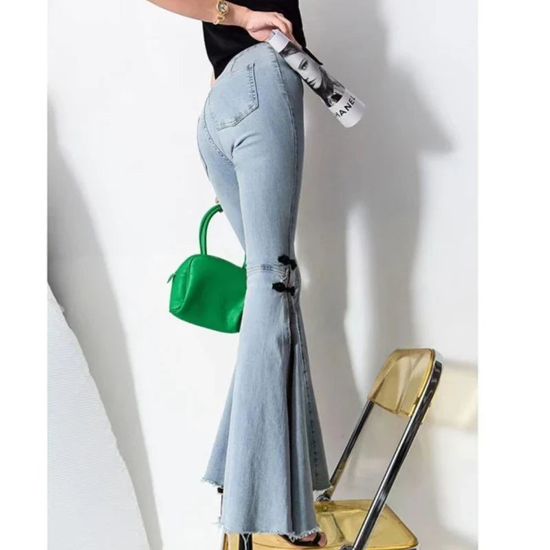 Spring New Fashion Solid Vintage Full Length Flare Women's Jeans