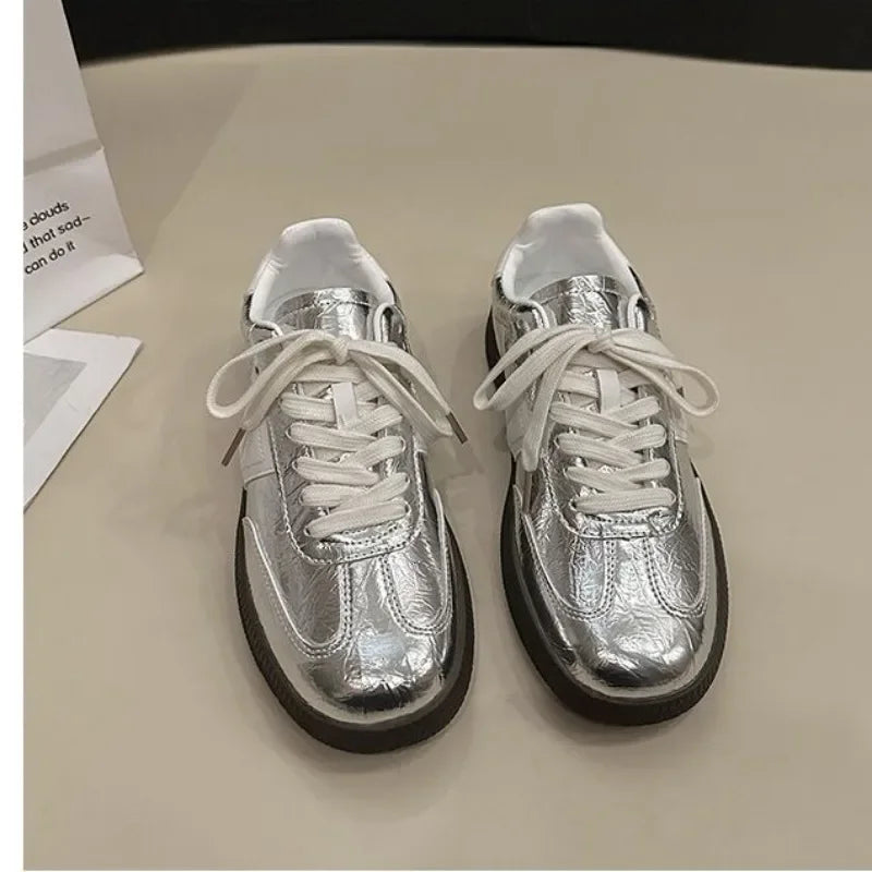 Leather Outdoor Walking Sneakers Casual Fashion Sports Platform Vulcanized Shoes Woman White Flats Ladies Tennis Trainers