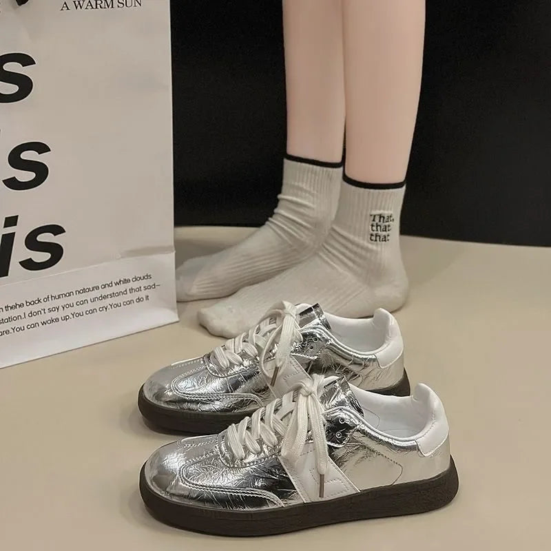 Leather Outdoor Walking Sneakers Casual Fashion Sports Platform Vulcanized Shoes Woman White Flats Ladies Tennis Trainers