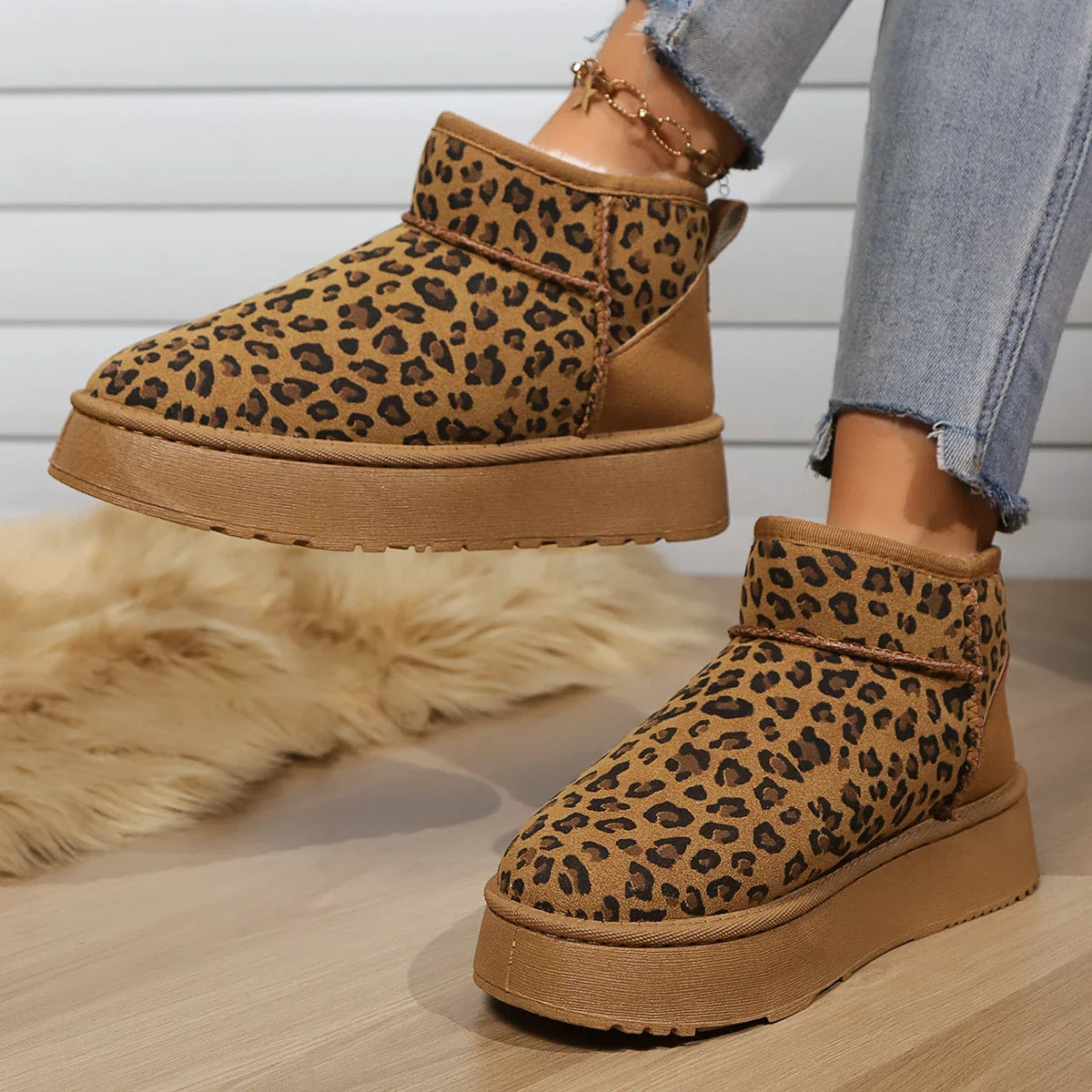 Leopard Print BootsWinter Comfortable Warm Snow Boots Outdoor Non-slip Wear-resistant Fashion Plush Short Boots