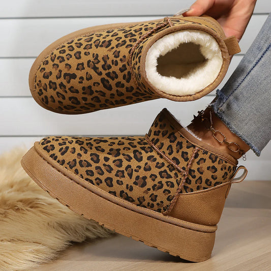 Leopard Print BootsWinter Comfortable Warm Snow Boots Outdoor Non-slip Wear-resistant Fashion Plush Short Boots