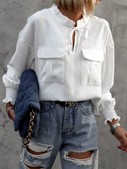 Ruffle Collar Tie Up Blouse