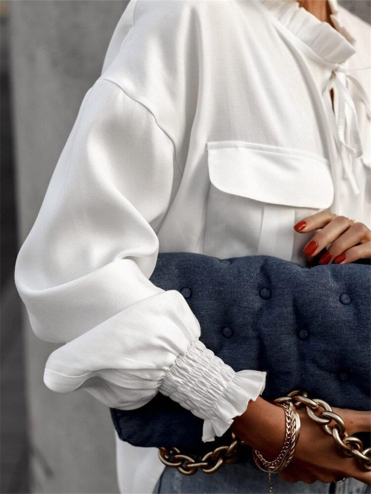Ruffle Collar Tie Up Blouse