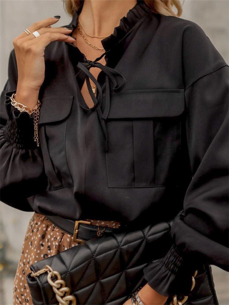 Ruffle Collar Tie Up Blouse