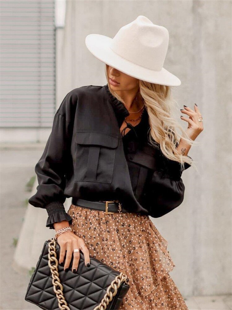 Ruffle Collar Tie Up Blouse