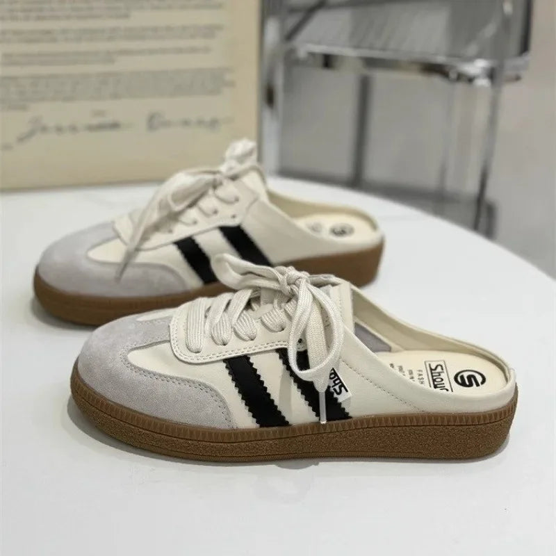 Mules Slides Shoes Round Toe Flat Female Footwear Casual Sneakers Clogs Platform Summer Slip On Creeper Baotou slipper