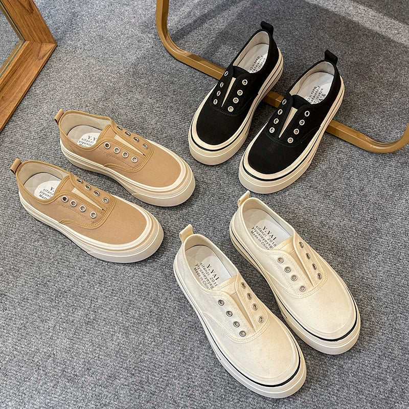 Outdoor Walking Canvas Fashion Jogging Slip-on Vulcanized Flat Casual Ladies Skateboard