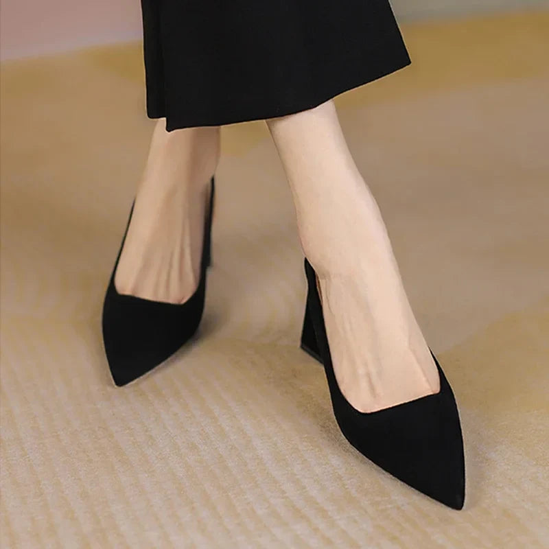 Black Highs Summer New Party Thick Mules Ladies Wedding Slippers Low Heel Pumps