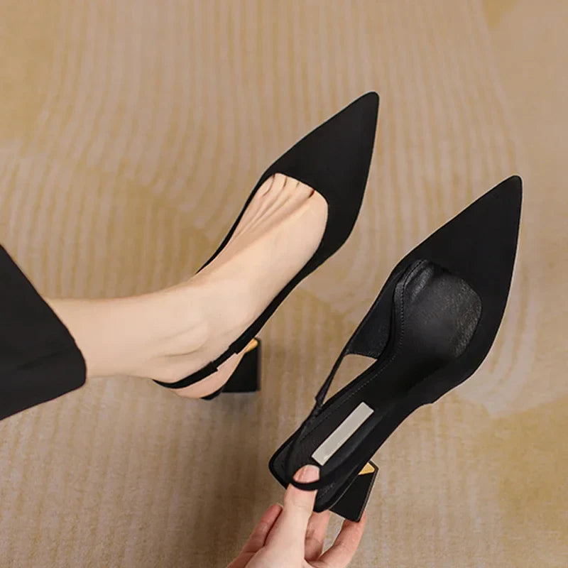 Black Highs Summer New Party Thick Mules Ladies Wedding Slippers Low Heel Pumps