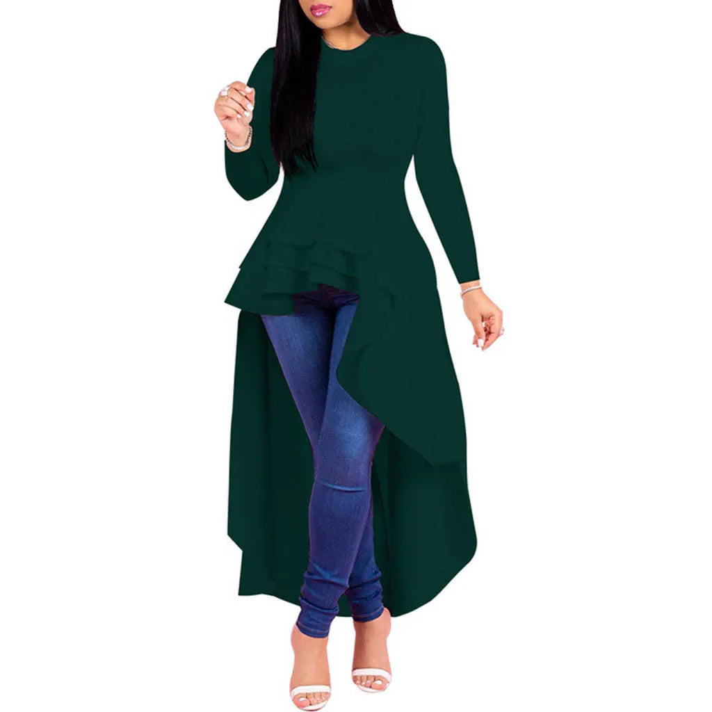 Ruffle Asymmetrical Solid Color Irregular Flounces Casual Dress