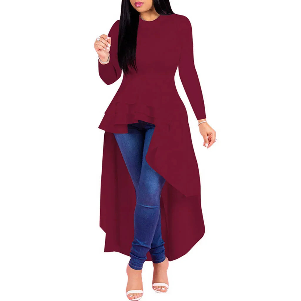 Ruffle Asymmetrical Solid Color Irregular Flounces Casual Dress