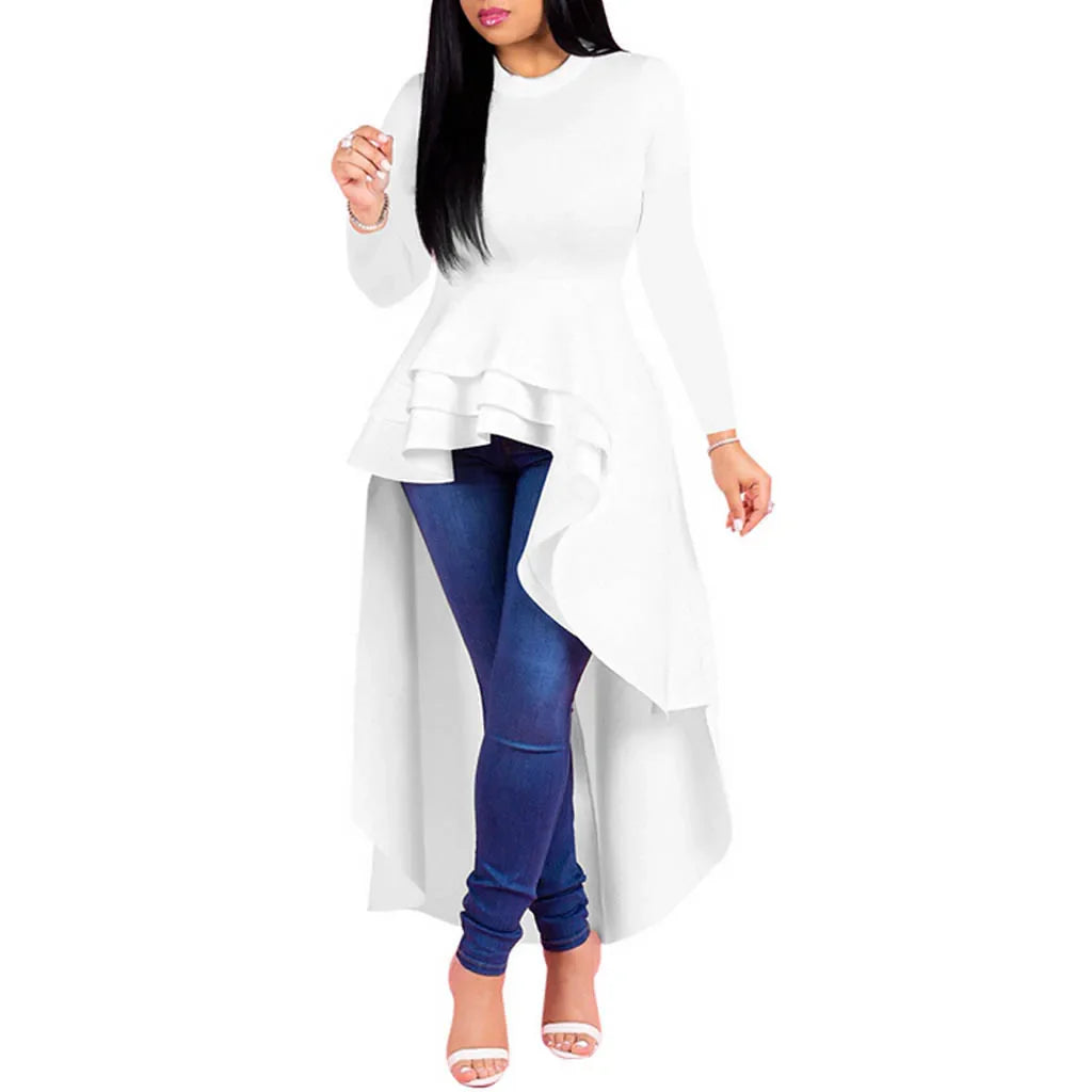 Ruffle Asymmetrical Solid Color Irregular Flounces Casual Dress